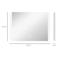 HOMCOM Oglindă pentru baie cu lumină LED reglabilă în 3 temperaturi, întrerupător tactil și sistem anti-aburire, 70x50 cm(m-3)