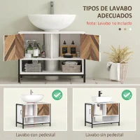 HOMCOM Mueble bajo Lavabo con 2 Puertas y Compartimento Abierto para Lavabo con o sin Pedestal 80x40x60 cm Crema y Nogal(m-4)