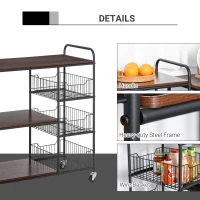 HOMCOM kichen Cart Storage Trolley Dining Serving Cart w/ Shelves Baskets Handles Wheels Home Living Room Kitchen Brown Black(m-7)