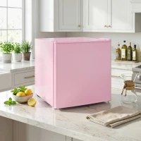HOMCOM Tischgefrierschrank mit 35 Liter Kapazität, kleiner Gefrierschrank mit umkehrbarer Tür, Rosa(m-10)