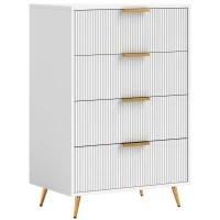 HOMCOM Cómoda com 4 Gavetas Cómoda de Dormitório Moderna com Desenho Ondulado Anti-Tombo 60x40x90 cm Branco(m-1)