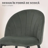 HOMCOM Set 2 Scaune de Sufragerie Tapițate cu Spătar Tip Scoică din Catifea, 52x55x79 cm, Gri(m-4)