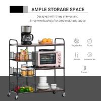 HOMCOM kichen Cart Storage Trolley Dining Serving Cart w/ Shelves Baskets Handles Wheels Home Living Room Kitchen Brown Black(m-6)