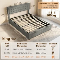 HOMCOM PU Leather King Size Ottoman Bed Frame, with Front Drawer - Grey(m-3)