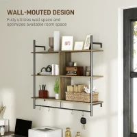 HOMCOM Three-Tier Floating Shelf - Grey Wood Effect(m-6)