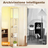 HOMCOM Lampada da Terra con Ripiani, Luce Regolabile, Interruttore a Pedale e Porte USB, Bianco(m-4)