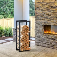 HOMCOM Range bûches Etagère porte bois de cheminée porte-bûches intérieur et extérieur charge max. 100 Kg dim. 40L x 25l x 100H cm métal noir(m-2)