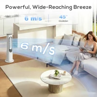 HOMCOM Bladeless Tower Fan for Bedroom, 35dB Standing Cooling Fan with Oscillating, LED Lights, 3 Speeds, 15H Timer, White(m-5)