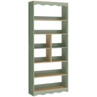 HOMCOM Bibliothèque, étagère de rangement à 6 niveaux avec 6 compartiments ouverts, 76 x 23,8 x 180 cm, bois naturel et vert(m-1)