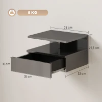 HOMCOM 2 Mesitas de Noche Flotantes con 1 Cajón y Estante Abierto Diseño Moderno 35x32x22,5 cm Negro Brillo(m-4)