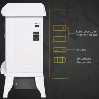 HOMCOM Elektrokamin freistehend, Flammeneffekt, 2 Heizmodi 1000W/2000W, gehärtetes Glas, Weiß, 36,5x24x45,5 cm(m-5)