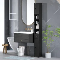 kleankin Armario de Baño Alto Columna de Baño Estrecha con 1 Cajón 4 Estantes Abiertos y Estantes Ajustables 20x20x180 cm Negro(m-2)