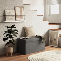 HOMCOM Panca Contenitore Pieghevole da 84L, Coperchio Imbottito e Rivestimento in Tessuto, 76x38x38cm, Grigio Scuro(m-10)