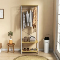 HOMCOM Cuier Mobil 2 în 1 cu Raft pe 2 Niveluri, din Oțel și PAL, 60x40x167.5 cm(m-6)