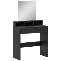 HOMCOM Mesa de Maquillaje con Espejo 2 Cajones 3 Compartimentos Tocador para Dormitorio 75x38x135 cm Negro(m-1)