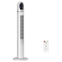 HOMCOM Ventilador de Torre con Control Remoto 3 Velocidades 3 Modos Temporizador 24H Oscilación 70° Pantalla LED Blanco(m-1)