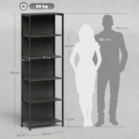 HOMCOM Librería de 5 Niveles con Luces LED de 7 Colores Estantería para Libros 60x30x179 cm Estantería Industrial Negro(m-3)