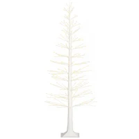 HOMCOM Kunstboom met LED-verlichting, 180 cm hoge kerstboom, realistische schors, Wit(m-11)
