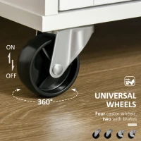 HOMCOM Modern Rolling Kitchen Island Storage Cart Utility Trolley with Rubberwood Top Two Drawers-White(m-5)