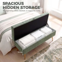 HOMCOM Storage Ottoman, Chenille Upholstered Ottoman Storage Box with Padded Seat, Metal Legs, 114 x 41 x 45 cm, Light Green(m-4)
