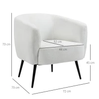 HOMCOM Fauteuil design en tissu effet laine bouclée avec accoudoirs pieds métal noir pour chambre salon 72 x 73 x 73 cm blanc(m-3)