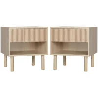 HOMCOM Lot de 2 tables de chevet table de nuit avec tiroirs et niches, style moderne, dim. 47 x 47 x 50 cm, bois naturel(m-12)