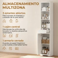 HOMCOM Armario de Baño Alto con Cajón Diseño Acanalado Estante Ajustable Estantes Abiertos para Espacios Pequeños Blanco(m-4)