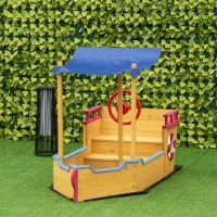 Outsunny Sandkasten Schiff Design Matschekiste aus Holz Segelschiff mit Sitzbank Flaggenmast Piratenschiff für Kinder 3-8 Jahre Sandkiste für den Garten Outdoor Sandbox Orange 160 x 70 x 103 cm(m-10)