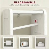 HOMCOM Mobile Porta Carta Igienica in Legno con Armadietto con Ripiano Interno Regolabile, 21x20x79 cm, Bianco(m-6)