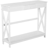 HOMCOM Table Console Table d'entrée avec 1 tiroir + 1 étagère dim. 100L x 30l x 81H cm en bois Blanc(m-1)