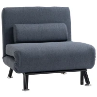 HOMCOM Single Sofa Chair Bed, Linen Fabric 3-in-1 Convertible Sleeper Chair with 5-Position Adjustable Backrest, 75cm Wide Seat, Pillow for Living Room, Bedroom, Black(m-12)