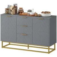 HOMCOM Sideboard with 3 Drawers and Adjustable Shelves for Living Room - Grey(m-12)