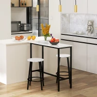 HOMCOM Ensemble table de bar + 2 tabourets structure en acier plateau aspect marbre 2 personnes blanc(m-10)