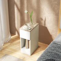 HOMCOM Set of Two Modern Storage Bedside Tables - Cream White(m-8)
