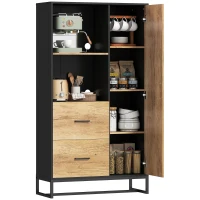 HOMCOM Bufet Modern de Bucătărie cu 2 Sertare, 2 Rafturi și un Dulap, 88x35x160 cm, Lemn și Negru(m-11)