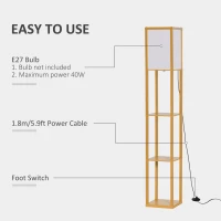 HOMCOM 3-Tier Floor Lamp with Shelves and Storage, Modern Corner Standing Lamp with Lampshade, Foot Switch for Living Room, Bedroom, Home Office, Bulb not Included, Natural(m-5)