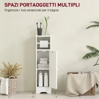 HOMCOM Mobile Porta Carta Igienica in Legno con Armadietto con Ripiano Interno Regolabile, 21x20x79 cm, Bianco(m-4)