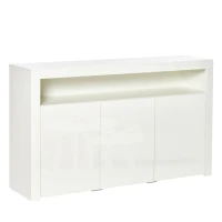 HOMCOM Buffet LED - meuble de rangement LED - 3 placards avec étagère et grande niche - panneaux particules MDF blanc laqué(m-13)