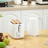 HOMCOM Set Bollitore Elettrico da 1.7L 2200W con Termostato e Tostapane Doppio con 7 Livelli di Doratura, Bianco(m-10)