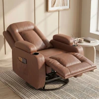 HOMCOM Massagesessel mit Wärmefunktion, drehbarer Schaukelsessel mit Fußstütze, Hellbraun(m-9)