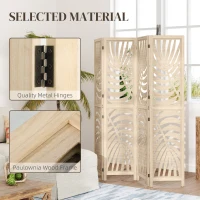 HOMCOM 4 Panel Privacy Screens, Detachable Folding Room Divider with Palm Leaf Design for Home Office, Natural Wood Finish(m-7)