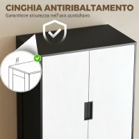 HOMCOM Armadio 2 Ante con 3 Cassetti, Moderno Armadio con Barra Appendiabiti, per Camera da Letto, Nero Bianco(m-6)