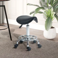 HOMCOM Salon Saddle Stool, Rolling Saddle Chair for Massage, Spa, Clinic, Beauty, Hairdressing and Tattoo, Black(m-10)