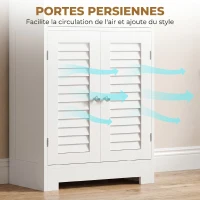 HOMCOM Meuble de salle de bain haut, meuble de rangement avec 6 portes dont 2 vitrées et 2 persiennes, étagère réglable, blanc(m-6)