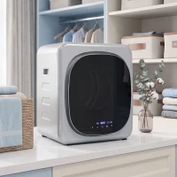 HOMCOM Ablufttrockner 2,5 kg mit Smart-Modus, 800 W Kompakttrockner mit Edelstahltrommel, Silber(m-2)