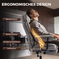 HOMCOM Bürostuhl mit 6-Punkt-Massage und Wärme, Schreibtischstuhl mit Fußstütze, Lendenstütze und breiter Sitzfläche, Grau(m-6)