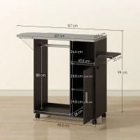 HOMCOM Dulap pentru călcat cu blat cu aspect de in, 3 rafturi cub și suport, 127x42,5x99 cm, negru(m-3)