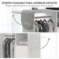HOMCOM Mueble de Planchar con Ruedas Barra para Colgar Ropa Estante Abierto y Tablero Plegable 127x42,5x99 cm Blanco(m-5)