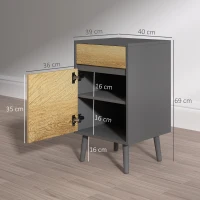 HOMCOM Comodino con Cassetto e Armadietto Moderno Senza Maniglie, 40x39x69 cm, Grigio Scuro e Legno(m-3)