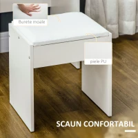 HOMCOM Toaletă de machiaj cu oglindă, masă de machiaj, scaun, 4 sertare și 4 rafturi, alb(m-6)